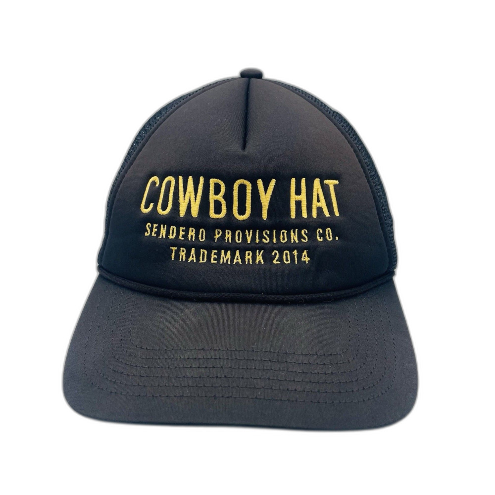 Sendero Cowboy Hat Trucker Baseball Cap Black Adjustable Embroidered Gold Logo